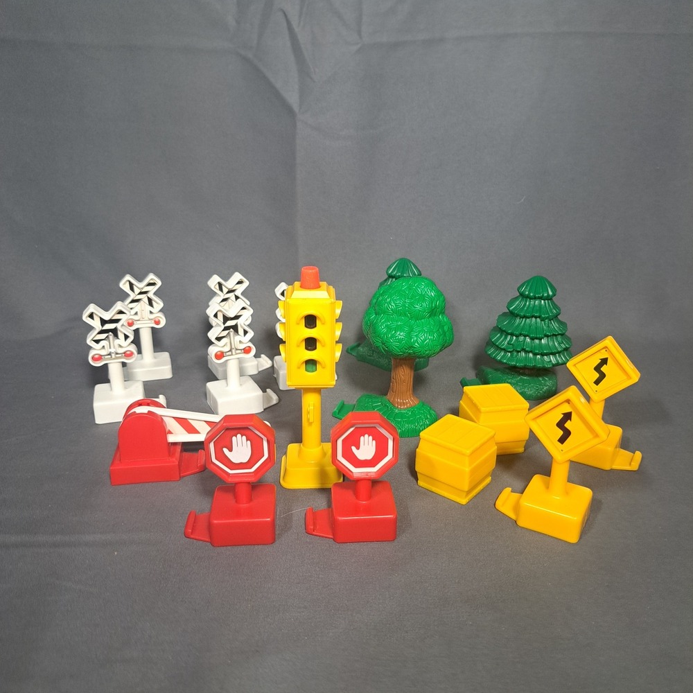 Fisher-Price Geotrax Road Signs Railroad Crossing Trees Accessories Lot